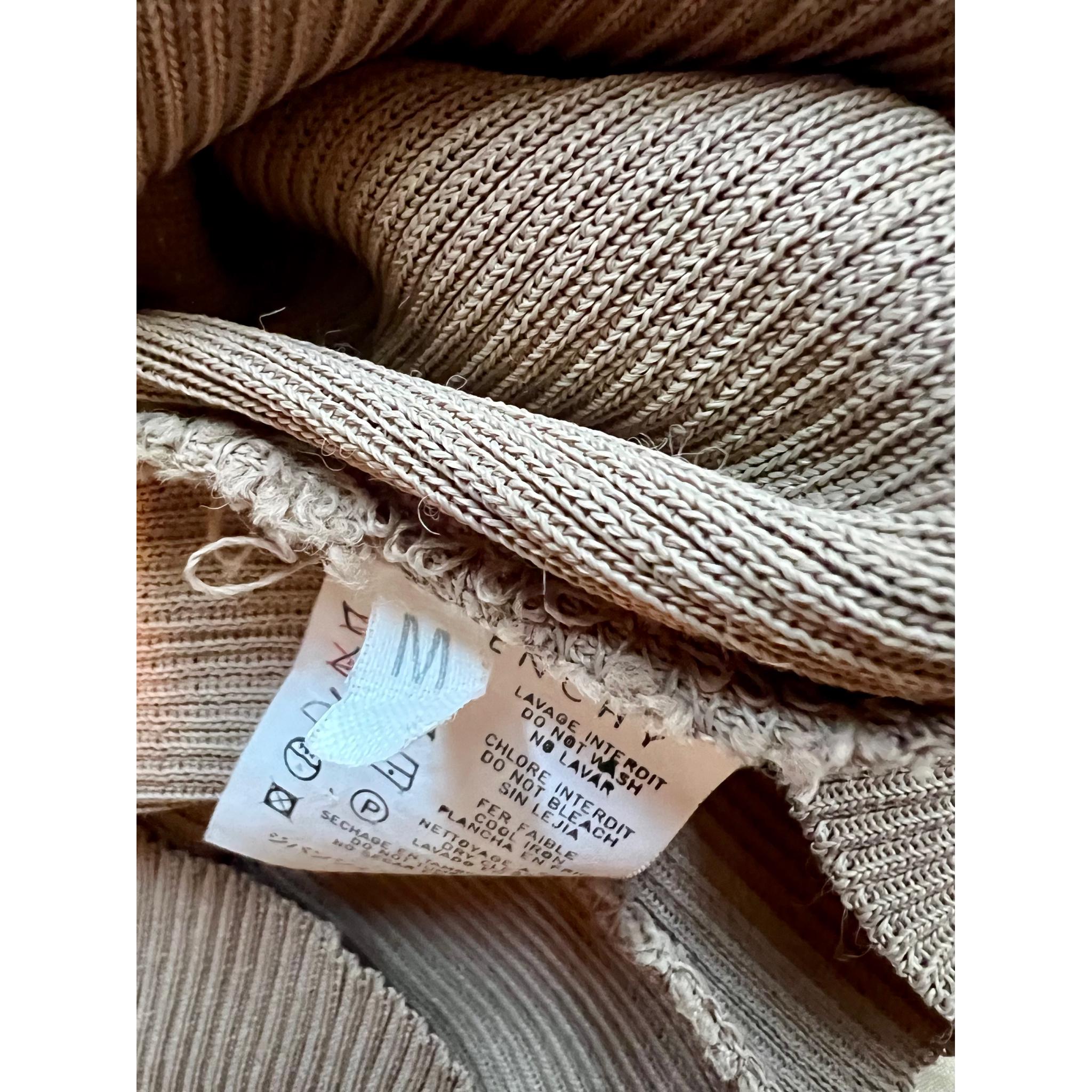 GIVENCHY Vintage XS/S Taupe Ribbed Knit Top With Gold Logo Buttons