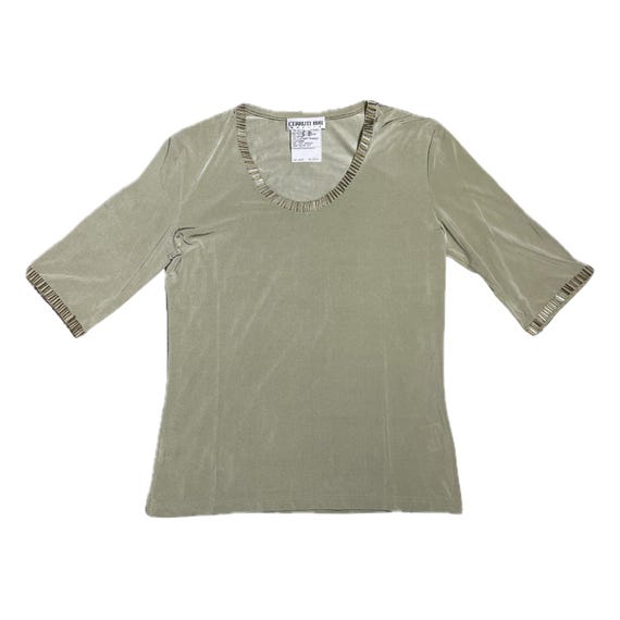 Cerruti 1881, CERRUTI 1881 Y2K Vintage *NWOT* Small Metallic Sage Beaded Trim Top