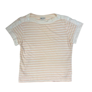 COURRÈGES Vintage XS/S Pastel Pink Ivory Striped Cotton Top - 1970s image 1