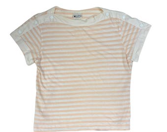 COURRÈGES Vintage XS/S Pastel Pink Ivory Striped Cotton Top - 1970s