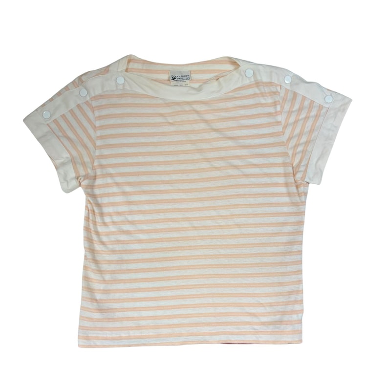 COURRÈGES Vintage XS/S Pastel Pink Ivory Striped Cotton Top - 1970s image 1