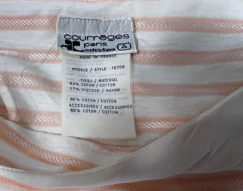 COURRÈGES Vintage XS/S Pastel Pink Ivory Striped Cotton Top - 1970s image 2