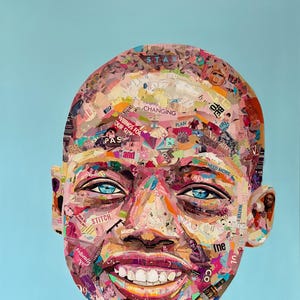 Handmade Paper Collage Art: Contemporary Pop Art Portrait