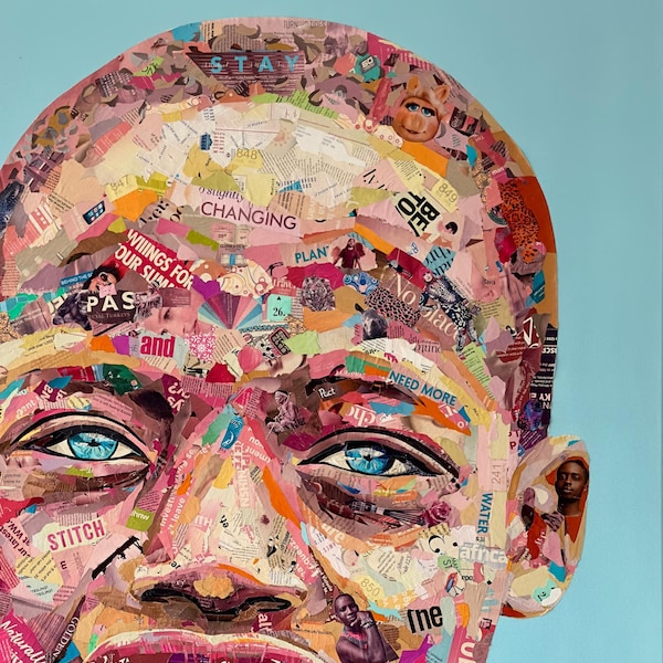 Handmade Paper Collage Art: Contemporary Pop Art Portrait