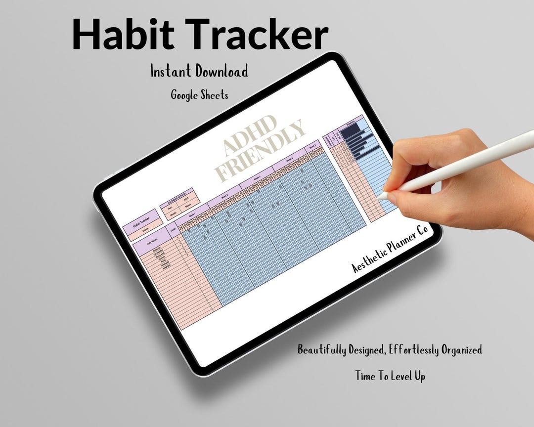ADHD Friendly Habit Tracker Printable, Daily Planner for Focus, Digital ...