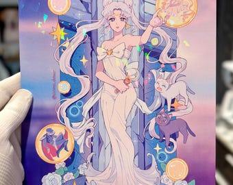 A mother says goodbye magical girl holographic print