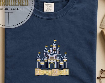 Disney World Comfort Colors Embroidered Shirt, Embroidery Disney Castle Tee, Disneyland Shirt, Magic World Shirt, Kids Disney Travel Shirt