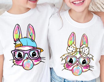 Easter Bunny Boys Girls Tshirt, Bunny with Coquette Bow Tee, Bunny with Hat Shirt, Easter Onepiece, Bunny with Blowing Gum Tee, Spring Shirt