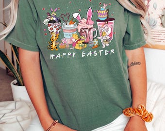 Camiseta de café con mensaje "Feliz Pascua" de Disney Winnie, colores cómodos, Winnie y sus amigos de Pascua, huevo de Pascua, feliz Pascua, magia