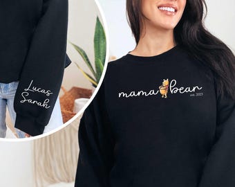Sudadera personalizada de Mamá Osa Winnie The Pooh, sudadera con capucha de Mamá Est, nombre del niño en la manga, camiseta personalizada de Papá Oso, regalo para el Día de la Madre