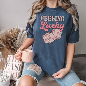 Comfort Color Shirt, Feeling Lucky Shirt, Happy Valentines Day Tee, Women Valentine Gift, Lucky Lover Tee, Funny Valentine Tee, Heart Shirt