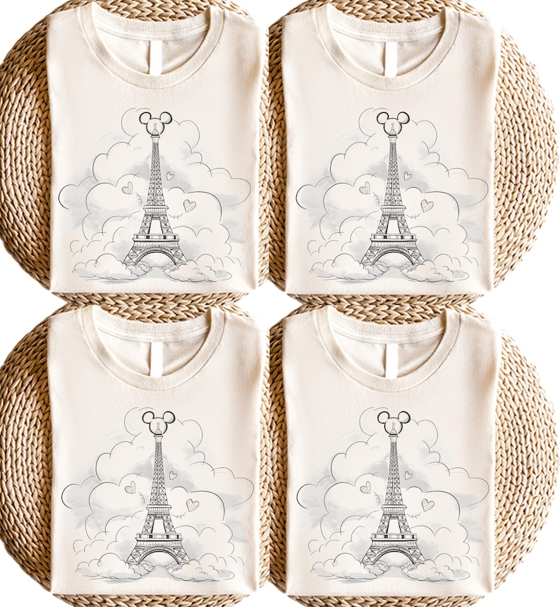 Disney meets Paris in this magical tee featuring the Eiffel Tower with a classic Mickey Mouse head perched on top. Perfect for Disneyland Paris vacations, this design blends iconic French landmarks with beloved Disney charm. Ideal for families, travel lovers, or Disney fans making memories in the City of Light. A stylish and fun shirt for park visits, photo ops, or post-trip souvenirs.