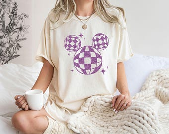 Comfort Color Shirt, Disney Women Shirt, Disco Ball T-Shirt, Faux Glitter Shirt, Mickey Head Tee, Minnie Head T-Shirt, Sparkle Glitter Tee