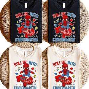 Spider-Man Rolling Into Kindergarten Shirt, First Day of School Tee, Superhero Kindergarten Shirt, Back to School Boys Tee