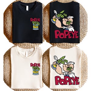 Popeye Spinach Can Shirt, Retro Cartoon Graphic Tee, Funny Muscle Power T-Shirt, Vintage Comic Style Top, Classic Cartoon Fan Gift