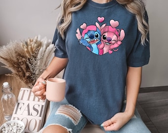 Comfort Color Shirt, Stitch And Angel Shirt, Stitch Lover Shirt, Disney Valentine Shirt, Valentine Gift Tee, Stitch Shirt, Gift For Darling