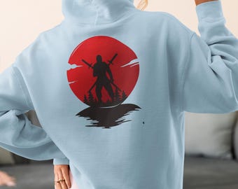 Felpa con cappuccio Samurai Sunset / Grafica guerriero giapponese