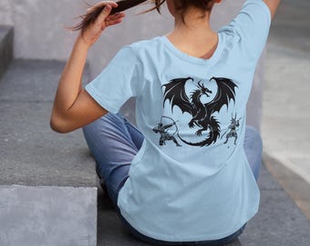 Dragon’s Duel T-Shirt | Samurai Battle & Flying Dragon Art | Unisex Cozy Cotton 100% | 8 Colors