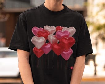 Heart Balloon Valentine T-Shirt: 100% Cotton Unisex Tee