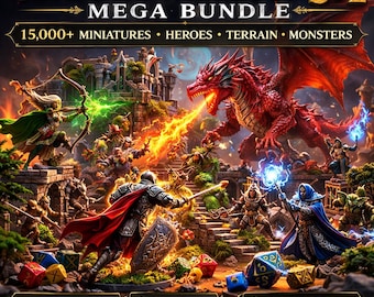 Pacote com mais de 300.000 miniaturas de D&D em formato STL, modelos de RPG de mesa com pacote de terreno, arquivos para impressão 3D de Dungeons and Dragons.