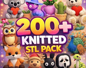 Pacote com mais de 200 modelos STL de tricô fofos para impressão 3D | Animais e personagens adoráveis | Arquivos STL/3MF | Pronto para uso comercial