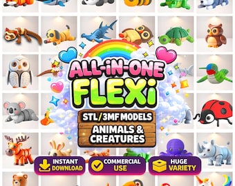 Pacote com mais de 5000 modelos STL flexíveis e articulados, arquivos 3MF, pacote de modelos para impressão 3D, catálogo de imagens incluído.