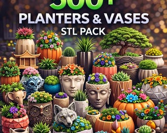 Pacote gigante com mais de 500 arquivos STL para vasos de plantas, incluindo vasos de flores e decoração para casa, para impressão 3D. Download digital instantâneo.