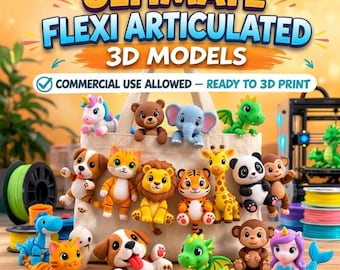 Pacote Ultimate Flexi Articulated Models, STL 3MF, Catálogo de Imagens, Arquivos para Impressão 3D