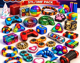 Pacote Mega com mais de 500 Clickers Fidgets em STL, Conjunto de Brinquedos de Clique Imprimíveis em 3D, Brinquedos Flexíveis para Mesa, Download Instantâneo