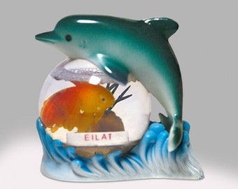 World Travel Snow Globe Eilat Israel Dolphin shaped Snowglobe Snowdome