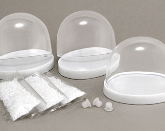 DIY Make-your-own Small Size Snow Globes Kit Classic Oval / 3 Plastic Snow Globes & real snow globe snow