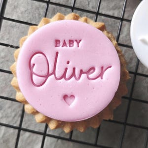 Custom Baby Name Cookie Biscuit Cutter | Baby Shower Cupcake Embosser | Gender Reveal Stamp for Cookies