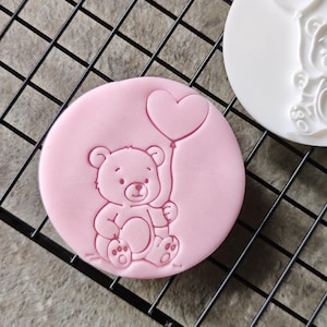 Bear with Balloon Cookie Cutter | Baby Shower Cupcake Embosser | Gender Reveal Stamp for Cookies & Fondant