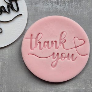Timbro per cupcake "Grazie", goffratore per glassa fondente, topper per biscotti/tagliabiscotti per cupcake.