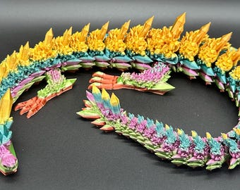 Dragón de cristal articulado XL – Figura impresa en 3D de arcoíris de 68 cm