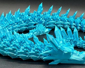 Dragón de cristal articulado – Figura impresa en 3D de 68 cm en azul seda