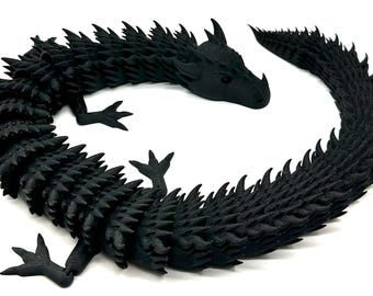 Dragón Lunar Articulado XL de 29" en Negro Mate – Decoración de Escritorio y Estantería Flexi Fantasy Dragon