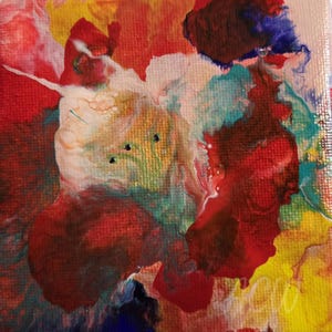 Red Blossom, an original acrylic painting on (4x4) Stretched Canvas