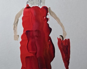 Abstract Ladies in Red, Original Acrylic Painting, 6x8 Art Paper