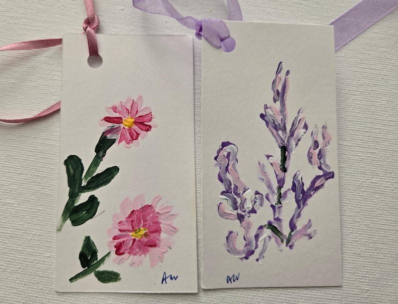 Hand Painted Gift Tags, Sets of 5 With Ribbons or Envelopes, 2x3, 2x4 ...