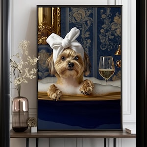 Custom Pet Portrait Dog with wine Print Pet In robe Dog Portraits Dog In Toilet Pet in Bathtub Funny Dog Bathroom Poster Pet Gift Wall Art