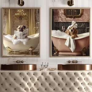 Custom Pet Portrait Dog with wine Print Pet In robe Dog Portraits Dog In Toilet Pet in Bathtub Funny Dog Bathroom Poster Pet Gift Wall Art