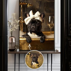 Custom Pet Portrait Dog with wine Print Pet In robe Dog Portraits Dog In Toilet Pet in Bathtub Funny Dog Bathroom Poster Pet Gift Wall Art