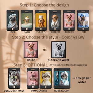 Aangepaste huisdier portret foto grappige badkamer kunst hond krant lezen op toilet hond kunst aan de muur hond in toilet huisdier in bad Gepersonaliseerd huisdier cadeau afbeelding 8
