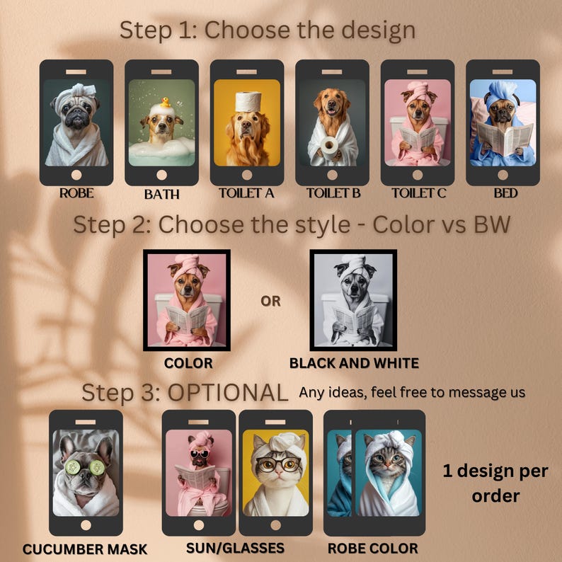 Aangepaste huisdier portret foto grappige badkamer kunst hond krant lezen op toilet hond kunst aan de muur hond in toilet huisdier in bad Gepersonaliseerd huisdier cadeau afbeelding 8