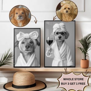 Custom Pet Portrait Dog with wine Print Pet In robe Dog Portraits Dog In Toilet Pet in Bathtub Funny Dog Bathroom Poster Pet Gift Wall Art