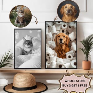Custom Pet Portrait Dog with wine Print Pet In robe Dog Portraits Dog In Toilet Pet in Bathtub Funny Dog Bathroom Poster Pet Gift Wall Art