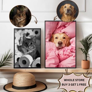 Custom Pet Portrait Dog with wine Print Pet In robe Dog Portraits Dog In Toilet Pet in Bathtub Funny Dog Bathroom Poster Pet Gift Wall Art