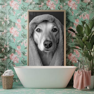 Anpassad badrumskonst för husdjur, set med 3 husdjursporträtt, rolig badrumskonst, hund som läser tidning på toaletten, hundväggkonst, personlig present till husdjur bild 4