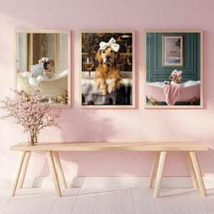 Custom Pet Portrait Dog with wine Print Pet In robe Dog Portraits Dog In Toilet Pet in Bathtub Funny Dog Bathroom Poster Pet Gift Wall Art